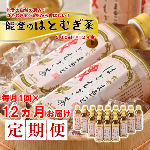 [J023]【定期便】能登のはとむぎ茶（500ml）24本セット×12回コース 922512 - 石川県羽咋市
