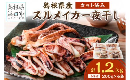 島根県産スルメイカ一夜干しカット済 計1.2kg（小分け200gｘ6袋） いか スルメ 一夜干し 1.2キロ カット済 おつまみ 小分け 個別包装 少量 贈答 ギフト 贈り物 【005_0118】 928164 - 島根県浜田市