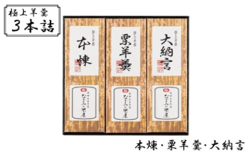[№5904-0478]極上 羊羹 3本詰 本煉 栗 大納言 セット 詰め合わせ 和菓子 お菓子 菓子 スイーツ デザート おやつ ようかん 栗羊羹 保存食 非常食 災害 千葉 千葉県 成田市