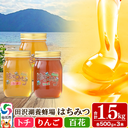 秋田県産はちみつ（トチ・リンゴ・百花）500g×各1本 合計1.5kg 化粧箱入り 詰め合わせセット 田沢湖養蜂場 964152 - 秋田県仙北市