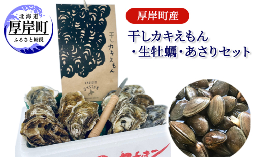 厚岸町産 干しカキえもん 生牡蠣 あさり セット 魚貝類 干物 純厚岸産牡蠣 旨味 海の幸 乾物 海の幸セット 詰め合わせ  994049 - 北海道厚岸町