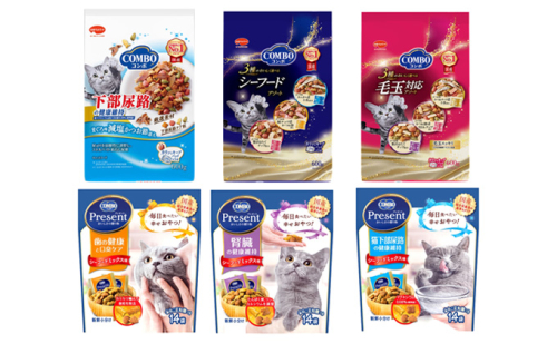キャットフード：コンボ6種類アソート 日本ペットフード ネコ 猫 愛猫 ケア ペット えさ セット 健康 栄養  猫用 厳選素材 ドライフード おやつ 毛玉 口臭ケア 腎臓の健康維持 下部尿路の健康維持  996885 - 静岡県袋井市